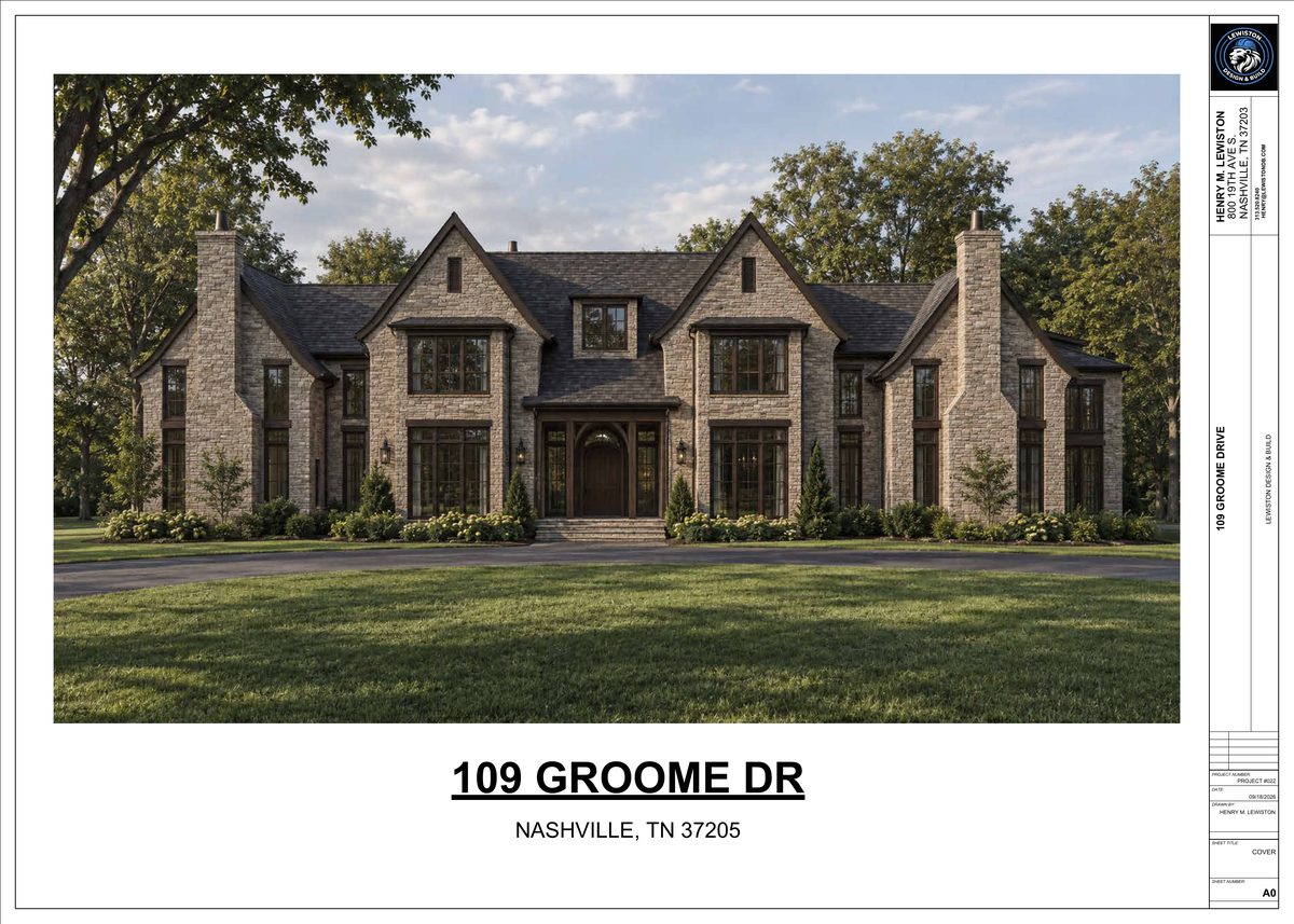 Cover sheet for 109 Groome Drive in Nashville, showing a stone house elevation