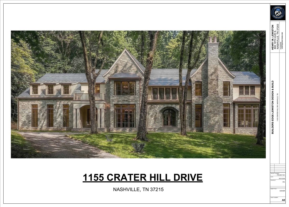 Cover sheet for 1155 Crater Hill Drive in Nashville, showing a stone house among trees