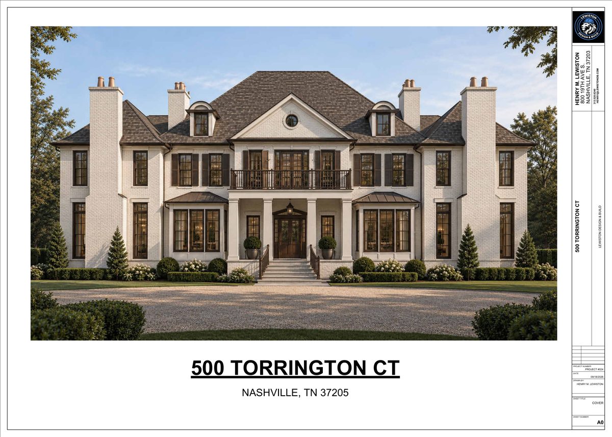 Cover sheet for 500 Torrington Court in Nashville, showing a cream brick house with a columned portico